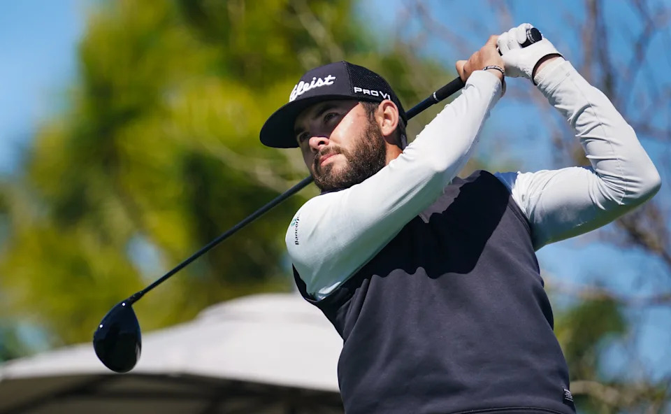 Hayden Buckley tees off during the third round of the LECOM Suncoast Classic in Lakewood Ranch on Saturday. The event is part of the Korn Ferry Tour. DANIEL WAGNER / HERALD-TRIBUNE