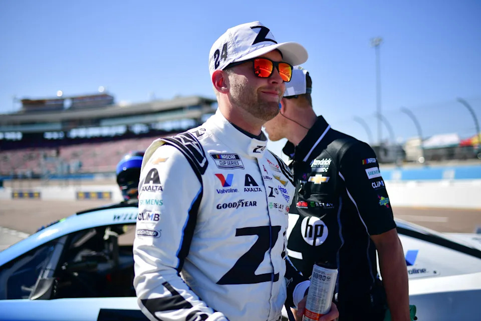 William Byron reacts after qualifying for pole position for the Shrines Children’s 500 at Phoenix Raceway.Gary A. Vasquez-Imagn Images