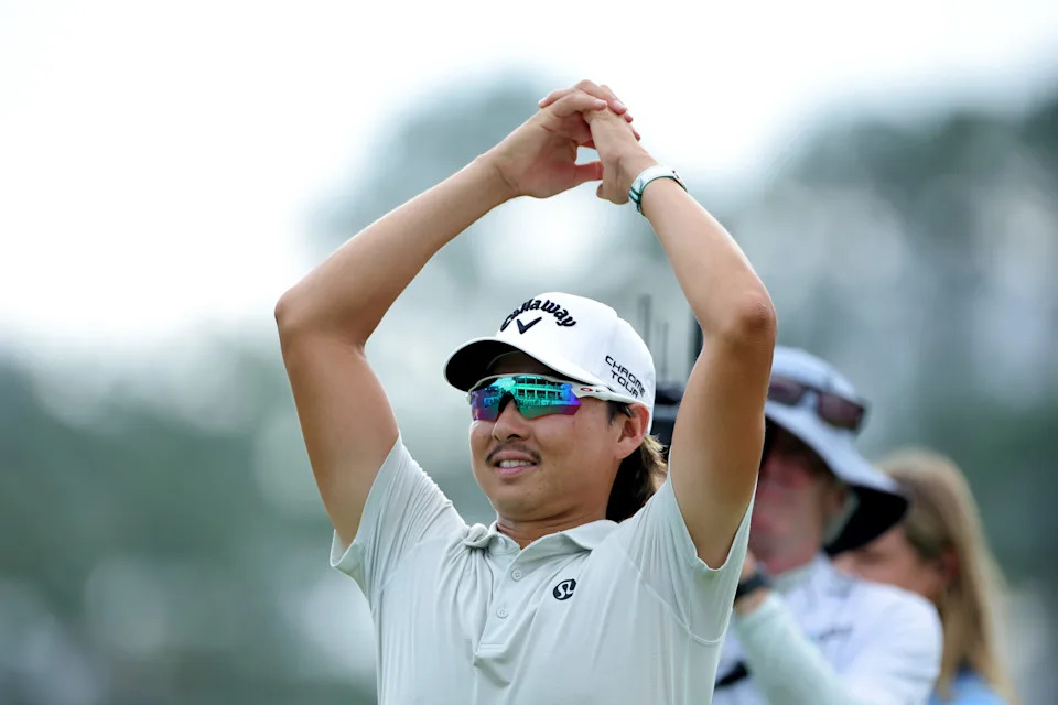 Min Woo Lee reacts after winning the 2025 Texas Children's Houston Open.
