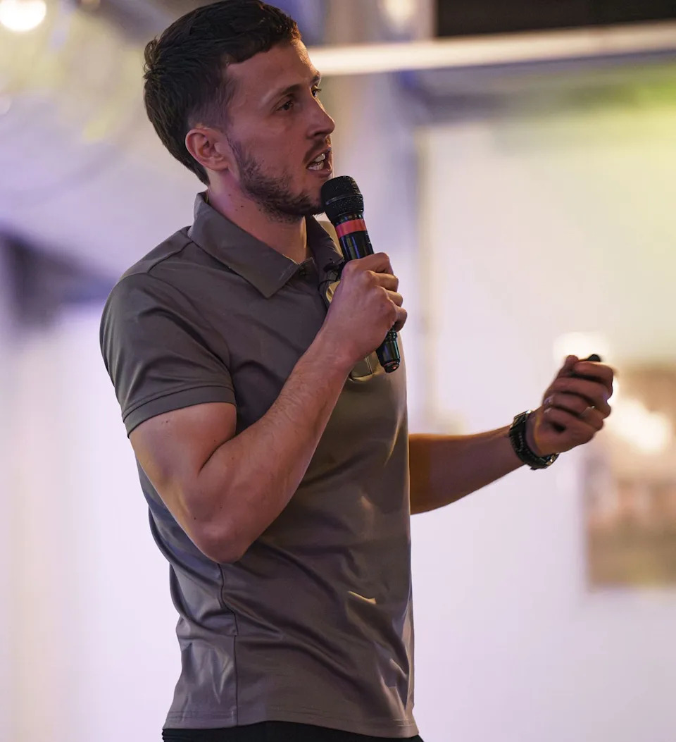 Vaulks speaking at the suicide-prevention workshop at the Kasssam Stadium this week (Oxford United)