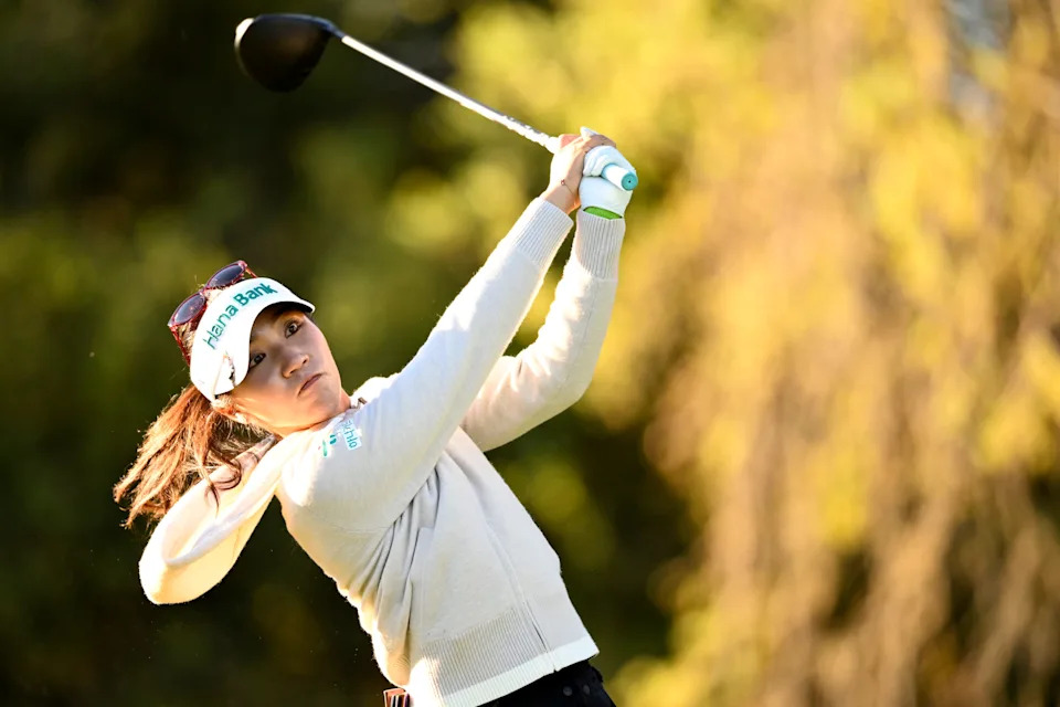 Lydia Ko of New Zealand plays her shot from the 11th tee during the first round of the Fortinet Founders Cup 2026 at Sharon Heights Golf and Country Club on March 19, 2026 in Menlo Park, California.