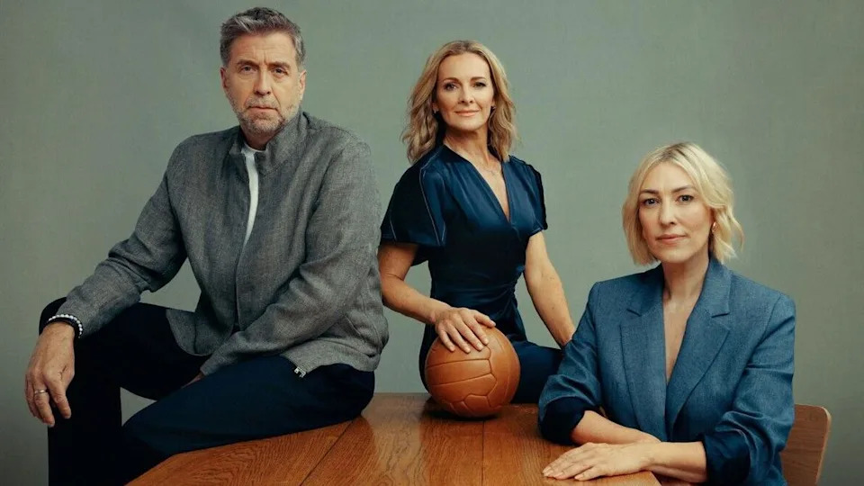 Mark Chapman (left), Gabby Logan (middle) and Kelly Cates (right)