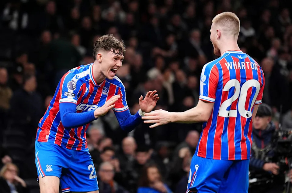 Strand Larsen, left, celebrates his goal