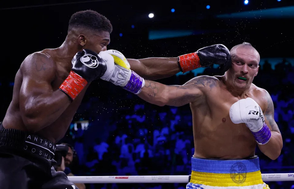 Usyk outpointed Joshua in both of their heavyweight-title fights, in 2021 and 2022 (pictured) (Action Images via Reuters)