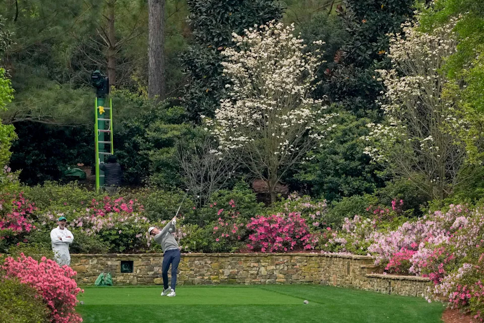 Keegan Bradley tees off on No. 13 during a practice round for ahead of the 2023 Masters at Augusta National Golf Club. (Photo: Michael Madrid-USA TODAY Network)