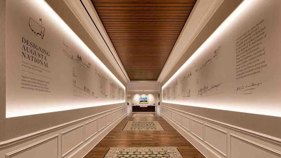 The entrance hallway to Augusta National's Player Services Building