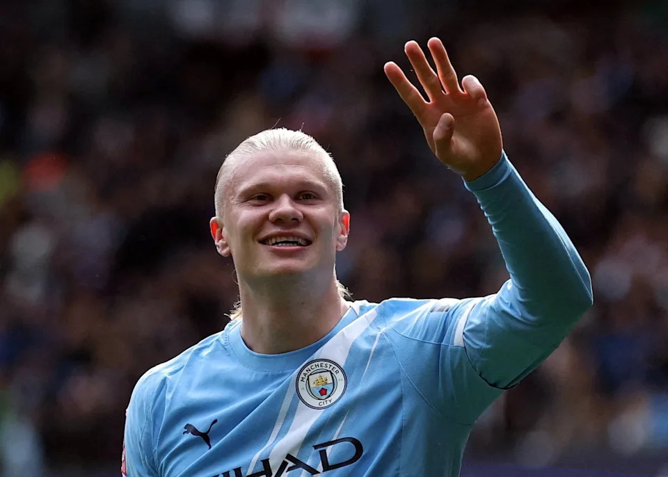 Erling Haaland celebrates his first hat-trick of the season and scored in the fourth consecutive home game against Liverpool (REUTERS)