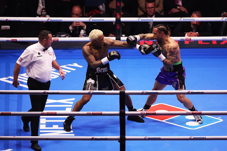 Benn was left bloodied, seemingly from a clash of heads (Getty Images for Netflix)