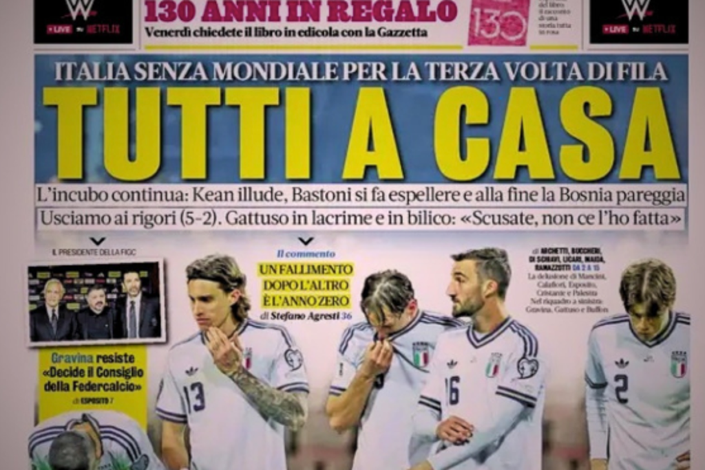 ‘Everyone out!’ Furious Italian newspapers react after Italy fail to qualify for third straight World Cup