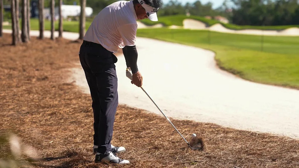 Thammanoon Sriroj hits his second shot on the 18th hole during the third round of the Senior PGA Championship at The Concession Golf Club on Saturday, April 18, 2026, in Bradenton, Florida. Photo by Darren Carroll/PGA of America.