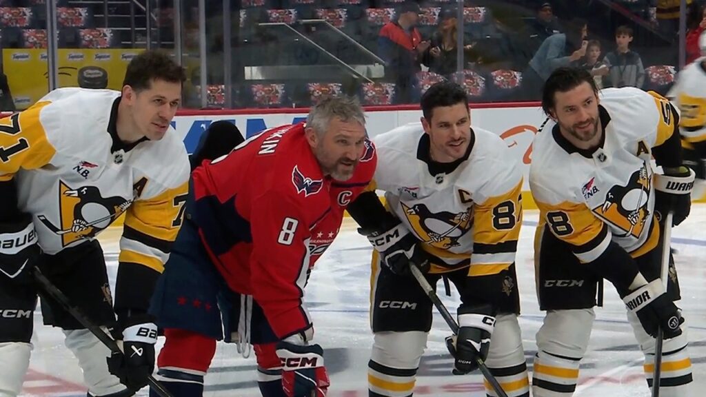 Ovechkin pregame pictures with Crosby, Malkin & Letang