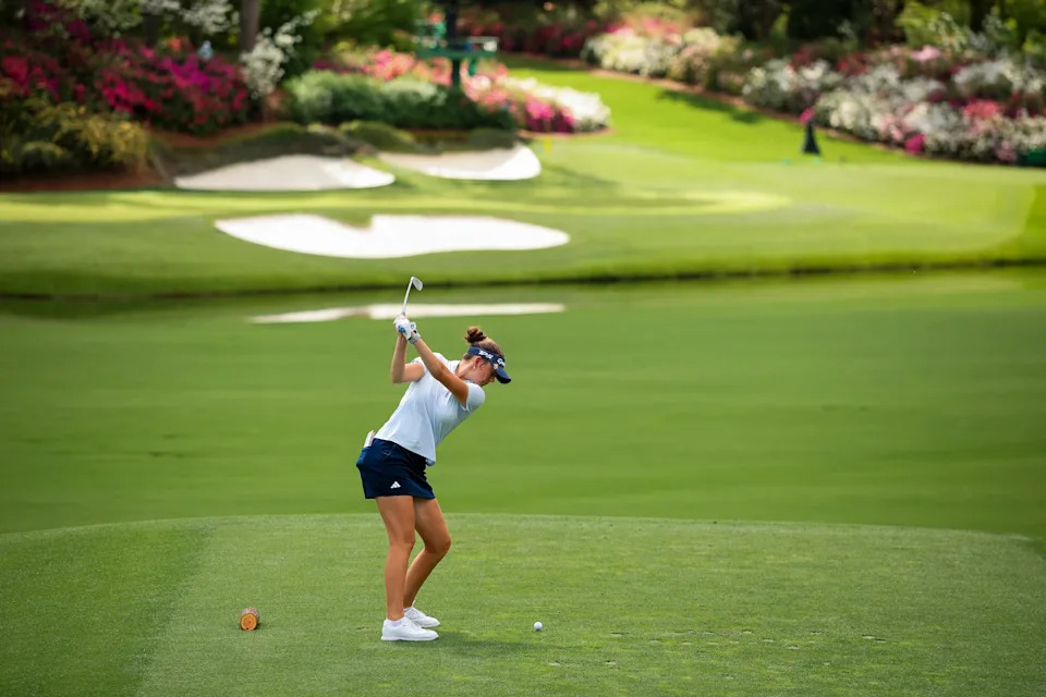 Asterisk Talley hits her tee shot on the 12th hole tee during the final round of the 2026 Augusta National Women's Amateur at Augusta National Golf Club.