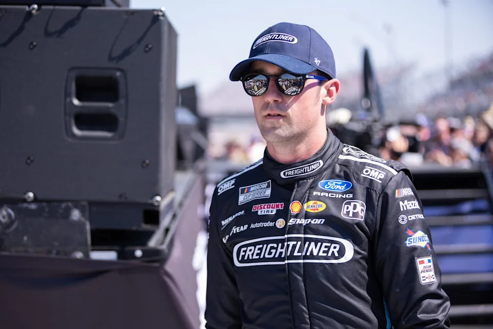 Mar 22, 2026; Darlington, South Carolina, USA; Team Penske Austin Cindric (2) comes out for the Goodyear 400 at Darlington Raceway. Mandatory Credit: Scott Kinser-Imagn Images