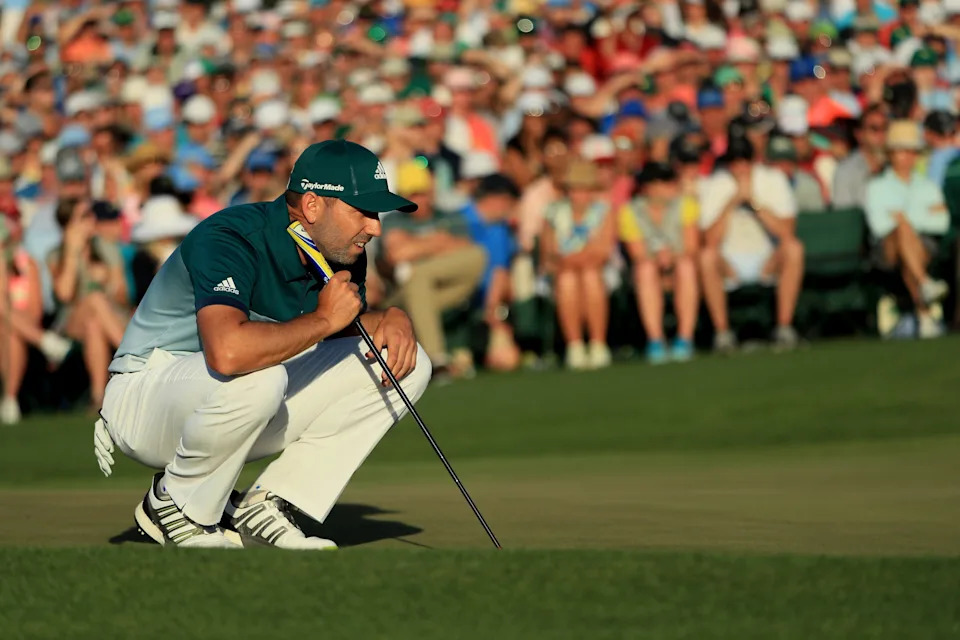 AUGUSTA, GA - APRIL 09:  Sergio Garcia of Spain lines up a putt on the 18th hole during the final round of the 2017 Masters Tournament at Augusta National Golf Club on April 9, 2017 in Augusta, Georgia.  (Photo by Andrew Redington/Getty Images)