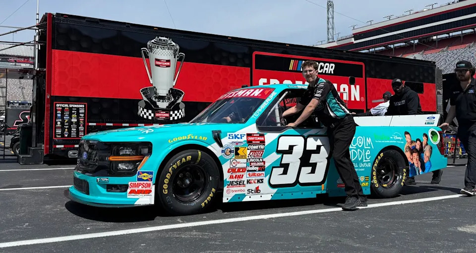 The truck for Frankie Muniz featuring Malcolm in the Middle rolls through the Bristol garage.