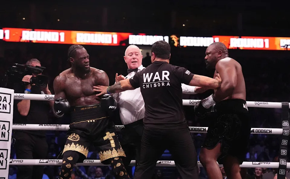 Wilder vs Chisora brought chaos, with one of the Briton’s coaches entering the ring in round one (Adam Davy/PA Wire)
