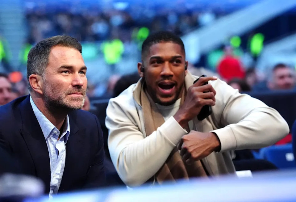Eddie Hearn (left) and Anthony Joshua were ringside for Benn’s fight with Prograis (PA Wire)