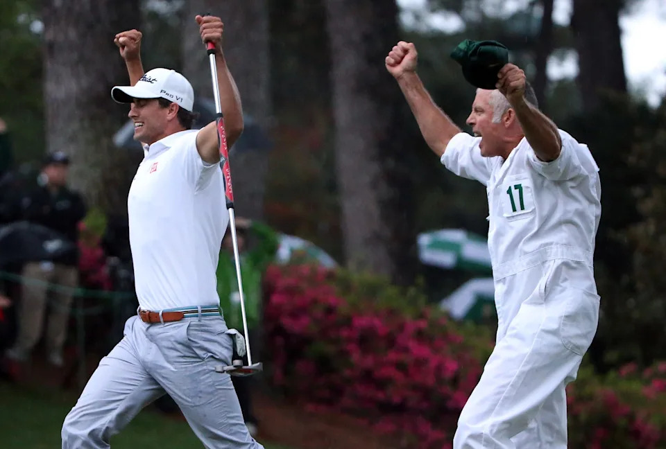AUGUSTA, GA - APRIL 14:  Adam Scott of Australia celebrates after his birdie putt on the second play off hole which saw him win the Green Jacket during the final round of the 2013 Masters at the Augusta National Golf Club on April 14, 2013 in Augusta, Georgia.  (Photo by Ross Kinnaird/Getty Images)