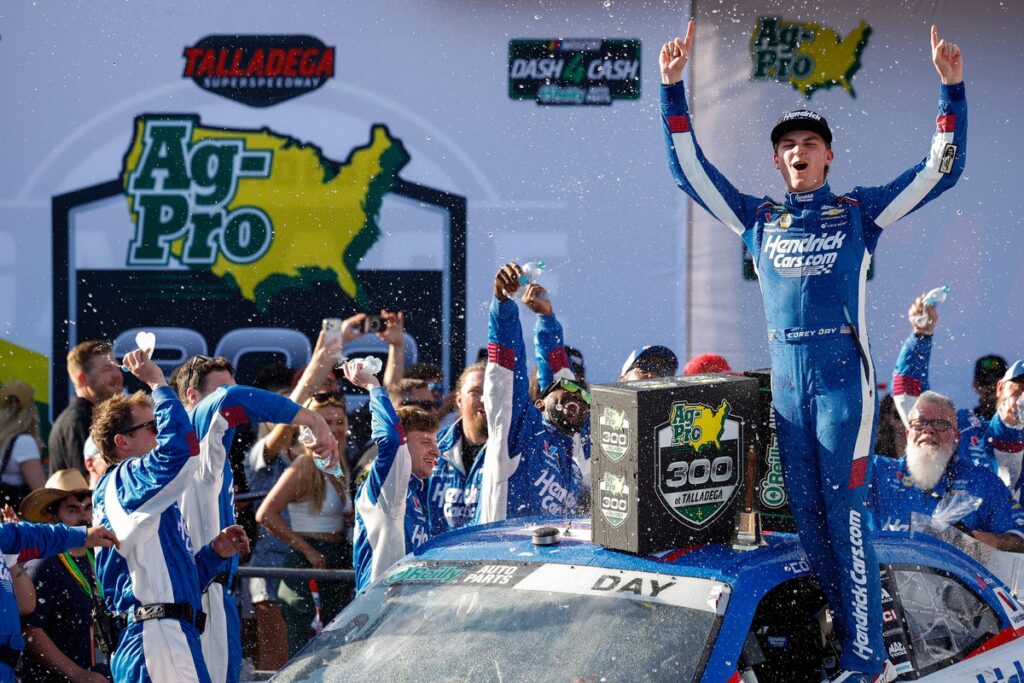 Corey Day earns first career NASCAR O’Reilly win in chaotic Talladega finish
