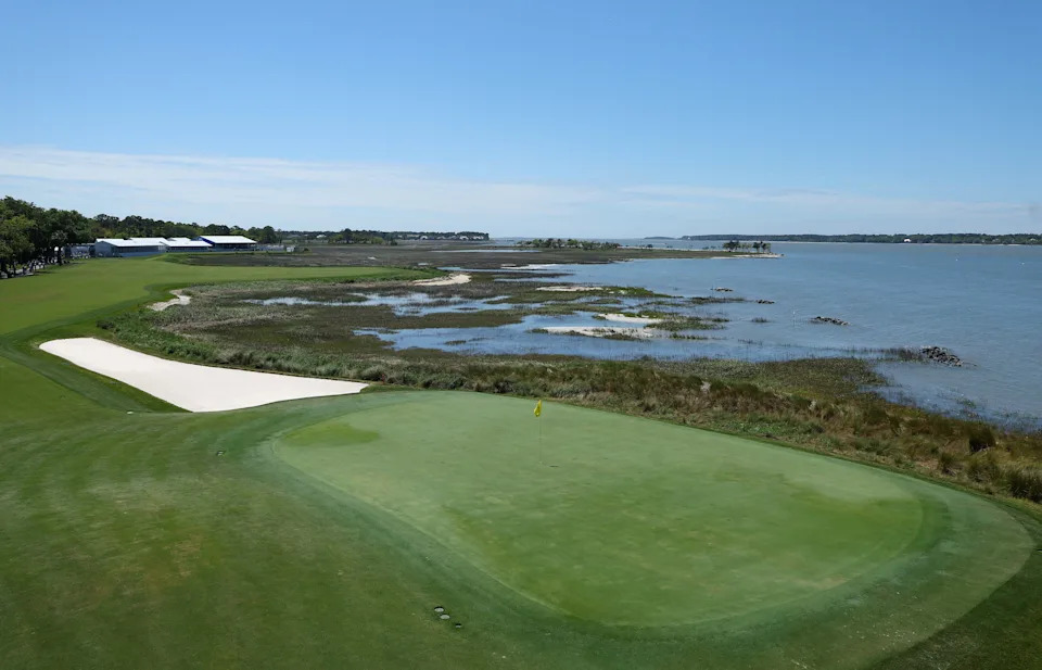 A general view of the 18th hole prior to the RBC Heritage at Harbour Town Golf Links on April 11, 2023 in Beaufort, South Carolina.