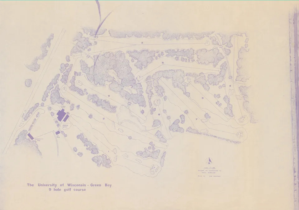 Blueprint of UWGB nine-hole golf course designed by golf professional Fritz Schaller circa 1970