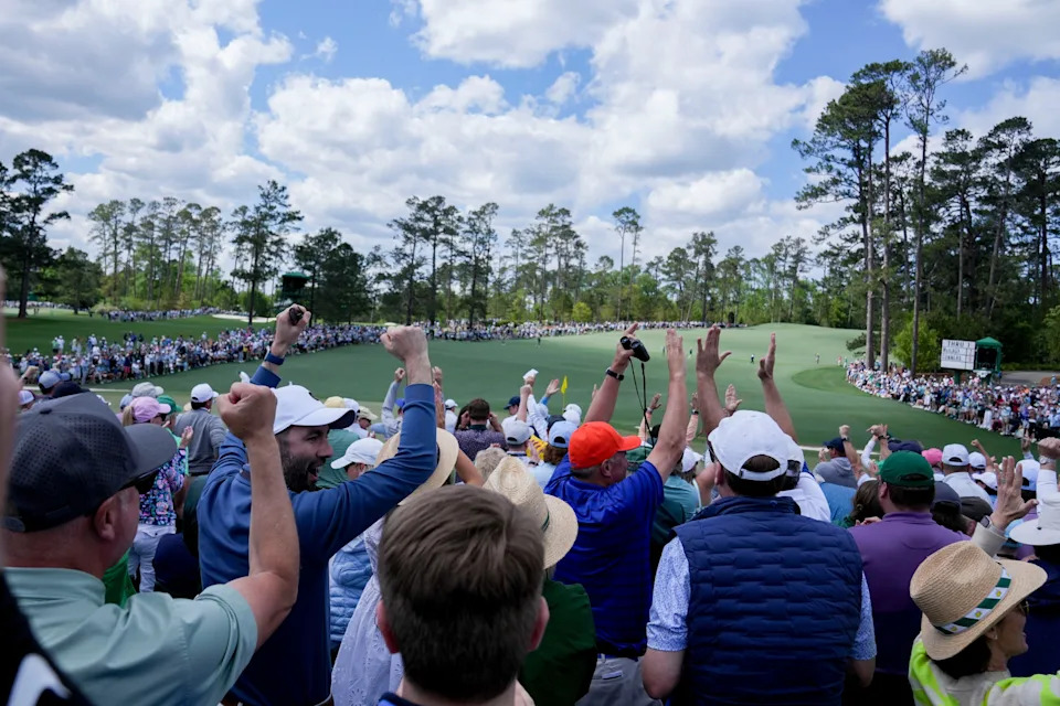 The gallery erupts in cheers for Rory McIlroy during the 2025 Masters Tournament at Augusta National Golf Club. Mandatory Credit: Grace Smith-Imagn Images