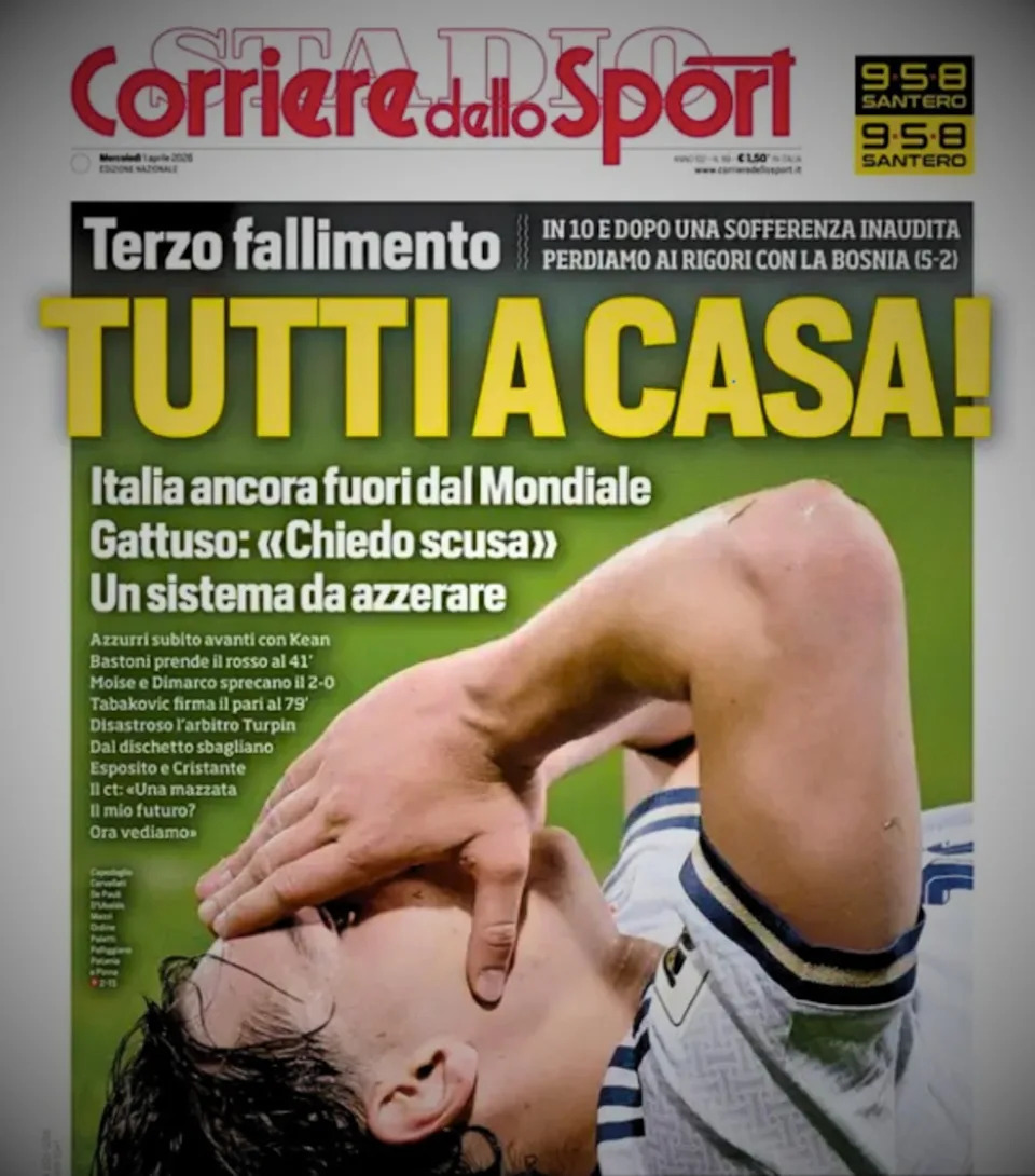 Corriere dello Sport reacts to Italy's shock defeat in the play-offs (Corriere dello Sport)