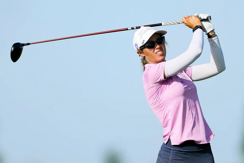 Allie Knight of the United States, Corebridge Financial Team of PGA of America Professionals, hits a tee shot on the sixth hole during the second round of the KPMG Women's PGA Championship 2025 at Fields Ranch East at PGA Frisco on June 20, 2025 in Frisco, Texas.