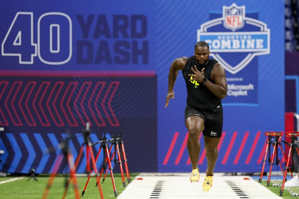 Florida’s Caleb Banks participates in the 40-dash during the 2026 NFL Scouting Combine at Lucas Oil Stadium on Feb. 26, 2026 in Indianapolis. Getty Images