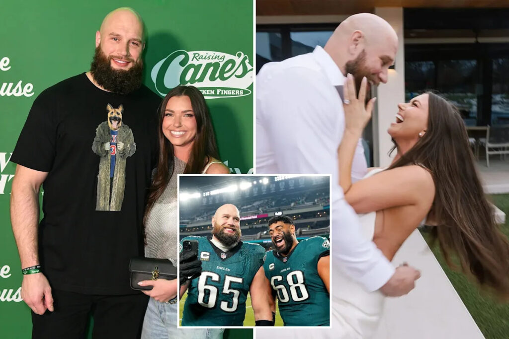 Eagles lineman Jordan Mailata officiates teammate Lane Johnson’s wedding
