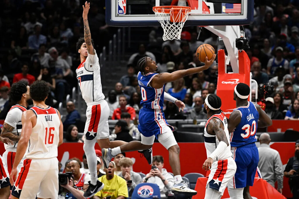 Paul George scores 39 points in the 76ers’ 153-151 win over the Wizards