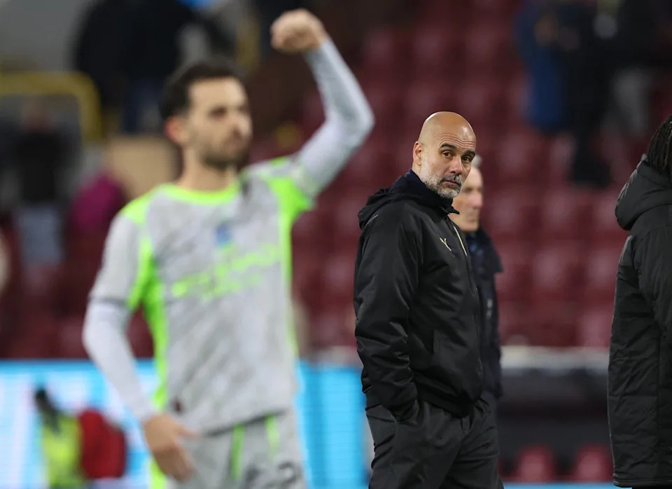 Pep Guardiola may have reason to rue the chances City wasted at Turf Moor (Reuters)