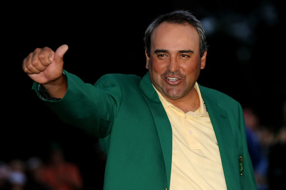 AUGUSTA, GA - APRIL 12:  Angel Cabrera of Argentina celebrates during the green jacket presentation after defeating Kenny Perry on the second sudden death playoff hole to win the 2009 Masters Tournament at Augusta National Golf Club on April 12, 2009 in Augusta, Georgia.  (Photo by Harry How/Getty Images)