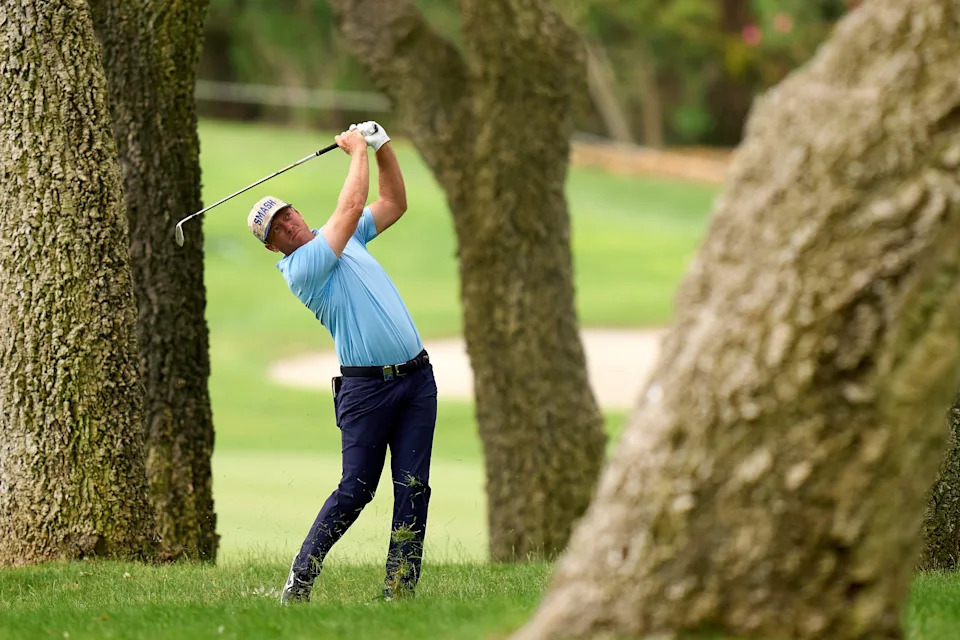Talor Gooch of Smash GC plays his second shot on the eighth hole on day two of LIV Golf Andalucia at Valderrama on July 12, 2025 in Cádiz, Spain. (Photo by Angel Martinez/Getty Images)