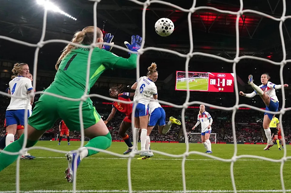 Hannah Hampton made a crucial late save from Spain's Edna Imade (PA)