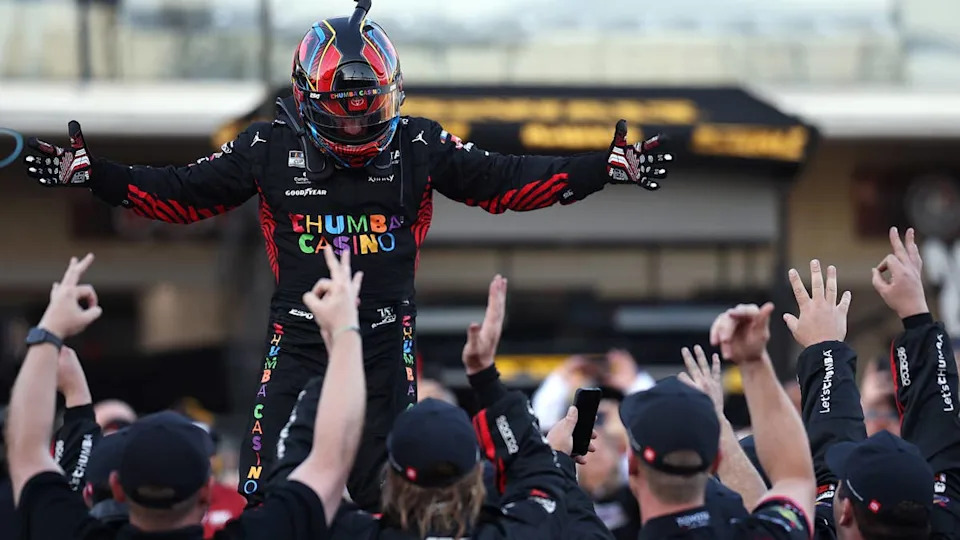 Tyler Reddick and his team celebrate after a three-peat to start the 2026 season. James Gilbert&sol;Getty Images
