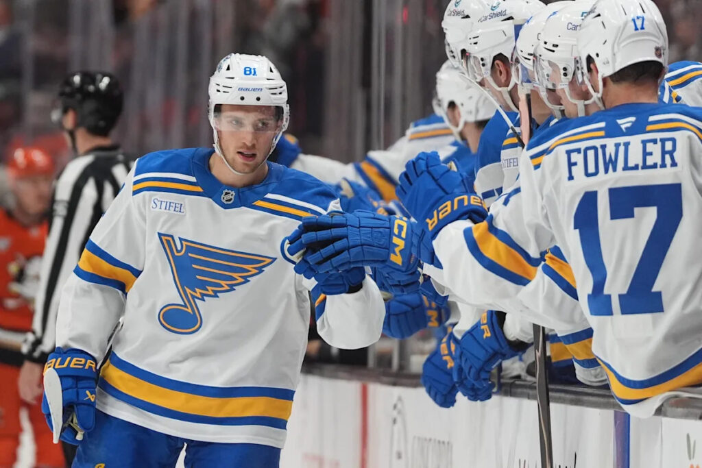 Dylan Holloway’s two goals help Blues keep slim playoff hopes alive with 6-2 win over Ducks