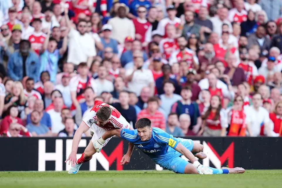 Nick Pope was perhaps fortunate not to be sent off for taking out Viktor Gyokeres (PA)