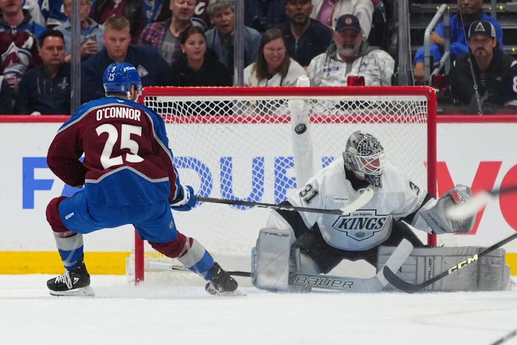 Forward Logan O’Connor caps long comeback with a Game 1 goal to help Avalanche hold off Kings 2-1