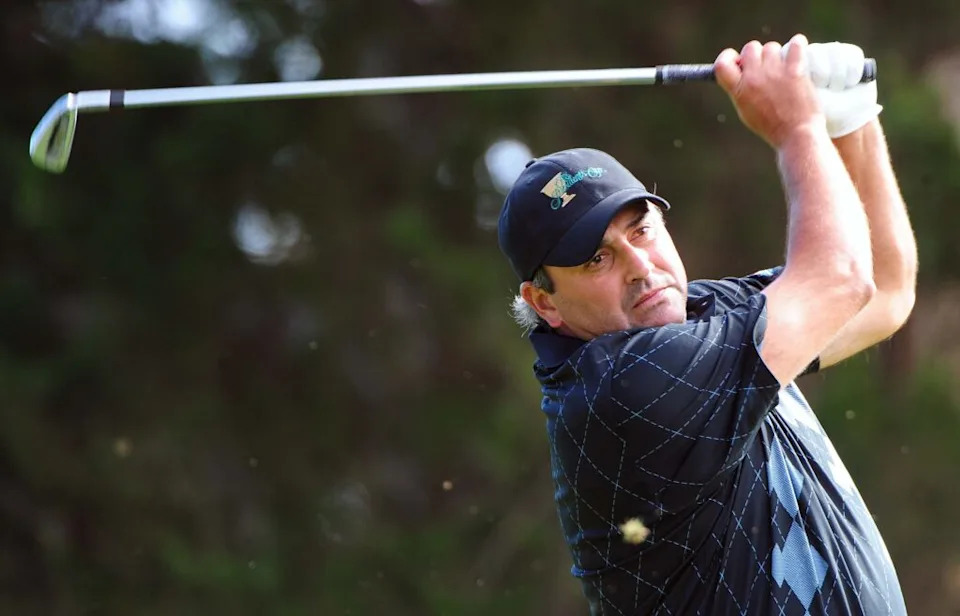 October 8, 2009; San Francisco, CA, USA; International Team member Angel Cabrera (ARG) tees off on the 12th hole during day one of the President's Cup golf tournament at Harding Park Golf Course. Mandatory Credit: Kyle Terada-USA TODAY Sports