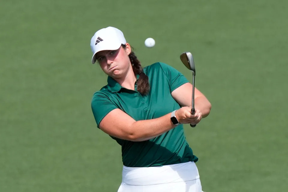 Avery Weed hits her chip shot on the second hole during the final round of the Augusta National Women's Amateur golf tournament at Augusta National Golf Club.