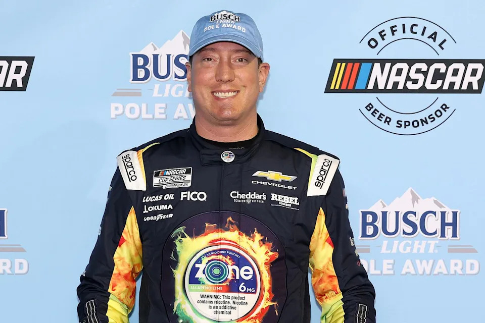 Kyle Busch after winning the pole award during qualifying for the NASCAR Cup Series Daytona 500Credit: Kevin C. Cox/Getty