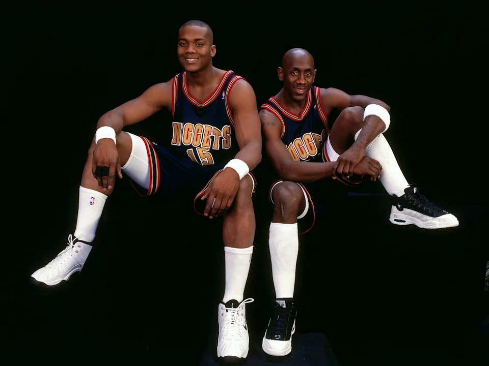 NEW YORK CITY – FEBRUARY 6: Bobby Jackson and Danny Fortson of the <a class="link " href="https://sports.yahoo.com/nba/teams/denver/" data-i13n="sec:content-canvas;subsec:anchor_text;elm:context_link" data-ylk="slk:Denver Nuggets;sec:content-canvas;subsec:anchor_text;elm:context_link;itc:0" data-yga="{"yLinkElement":"context_link","yModuleName":"content-canvas","yLinkText":"Denver Nuggets","ySubModuleName":"anchor_text","yHasCommerce":false}">Denver Nuggets</a> poses for a portrait prior to the Rookie Challenge during NBA All-Star Weekend on February 6, 1998 in New York City. NOTE TO USER: User expressly acknowledges and agrees that, by downloading and or using this photograph, User is consenting to the terms and conditions of the Getty Images License Agreement. Mandatory Copyright Notice: Copyright 1998 NBAE (Photo by Andy Hayt/NBAE via Getty Images) | NBAE via Getty Images