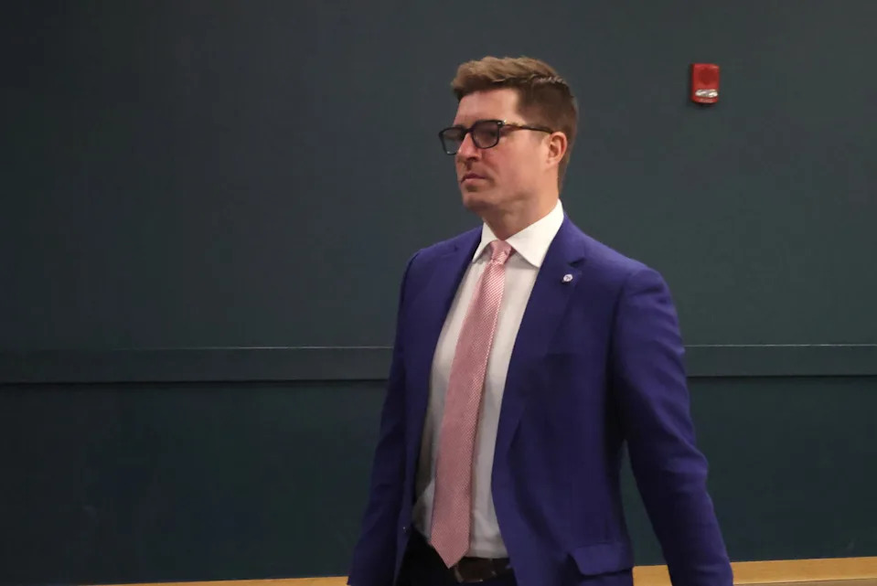 Nov 22, 2025; Pittsburgh, Pennsylvania, USA; Pittsburgh Penguins general manager Kyle Dubas arrives at the arena before the Penguins host the Seattle Kraken at PPG Paints Arena. Mandatory Credit: Charles LeClaire-Imagn Images