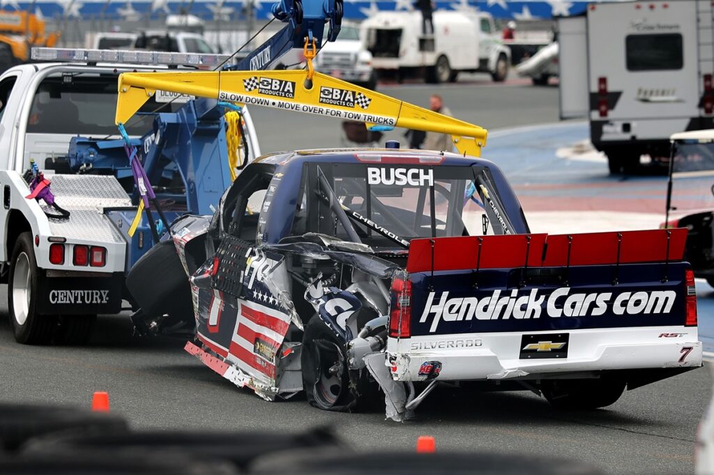 Driving Kyle Busch’s Truck entry, Corey Day okay after shock airborne crash