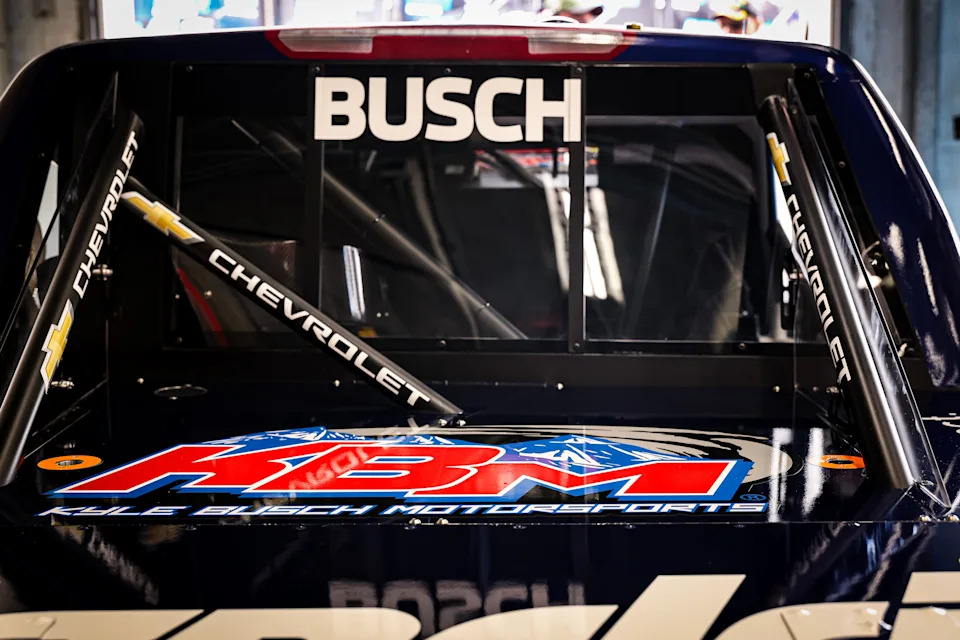 The truck of Kyle Busch is seen in the garage ahead of practice for the NASCAR Craftsman Truck Series North Carolina Education Lottery 200 at Charlotte Motor Speedway on May 22, 2026 in Concord, North Carolina.