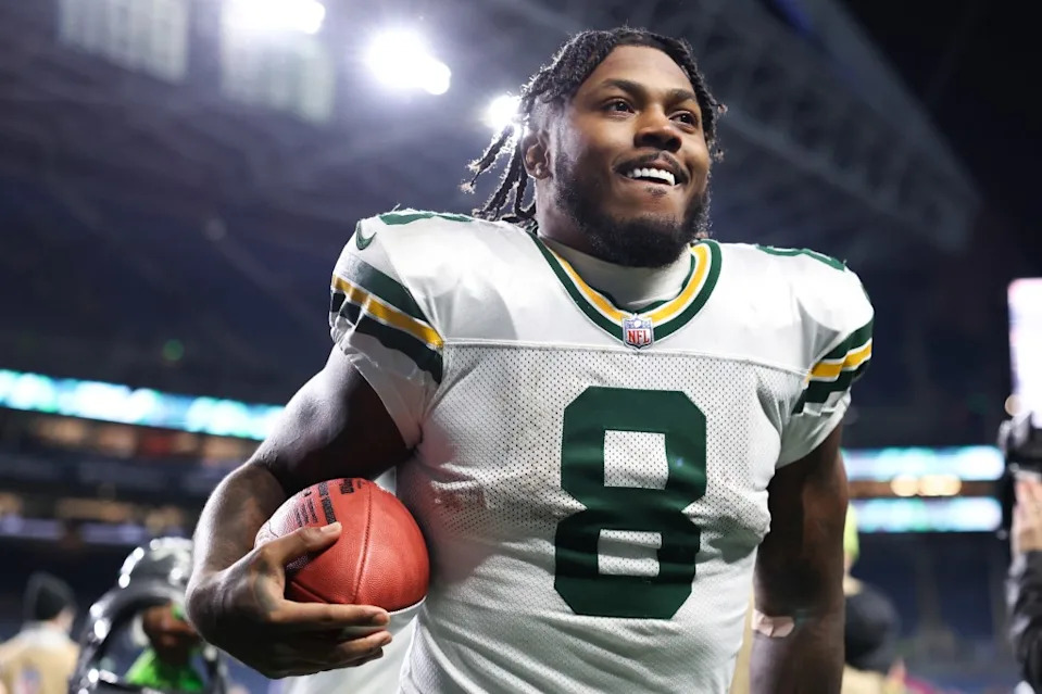 Josh Jacobs of the Green Bay Packers leaves the field after defeating the <a class="link " href="https://sports.yahoo.com/nfl/teams/seattle/" data-i13n="sec:content-canvas;subsec:anchor_text;elm:context_link" data-ylk="slk:Seattle Seahawks;sec:content-canvas;subsec:anchor_text;elm:context_link;itc:0" data-yga="{"yLinkElement":"context_link","yModuleName":"content-canvas","yLinkText":"Seattle Seahawks","ySubModuleName":"anchor_text","yHasCommerce":false}">Seattle Seahawks</a> 30-13 at Lumen Field on December 15, 2024 in <a class="link " href="https://sports.yahoo.com/nfl/teams/seattle/" data-i13n="sec:content-canvas;subsec:anchor_text;elm:context_link" data-ylk="slk:Seattle;sec:content-canvas;subsec:anchor_text;elm:context_link;itc:0" data-yga="{"yLinkElement":"context_link","yModuleName":"content-canvas","yLinkText":"Seattle","ySubModuleName":"anchor_text","yHasCommerce":false}">Seattle</a>, Washington. Getty Images