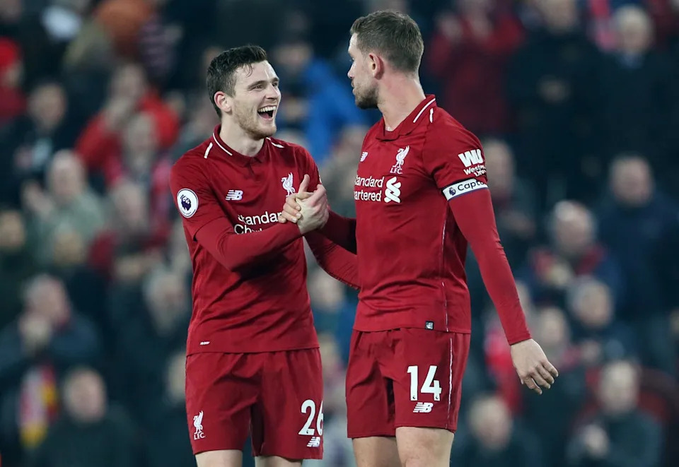 Robertson, left, hopes former teammate Jordan Henderson gets a good reception at Anfield (PA)