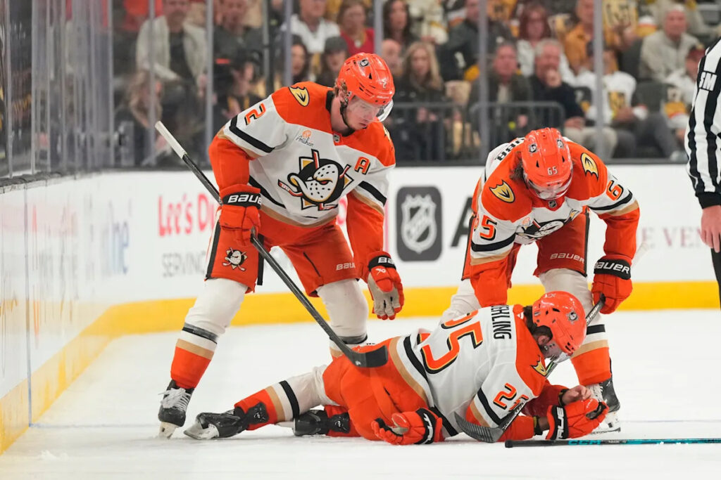 Vegas’ Brayden McNabb suspended for Game 6 for late hit that injured Anaheim’s Ryan Poehling