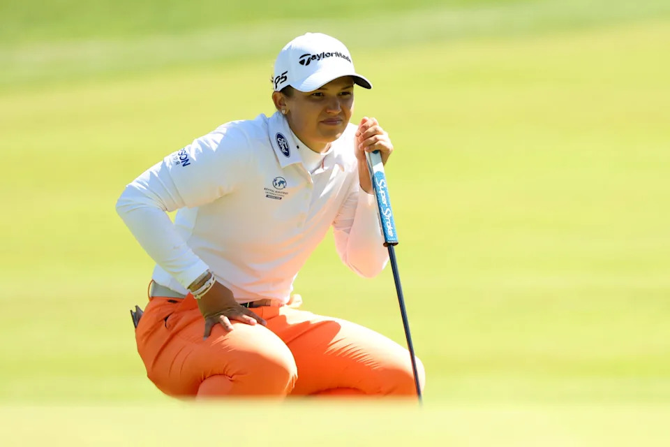 Melanie Green of the United States lines up her putt on the second green during the first round of the Mizuho Americas Open 2026 at Mountain Ridge Country Club on May 07, 2026 in West Caldwell, New Jersey. (Photo by Sarah Stier/Getty Images)